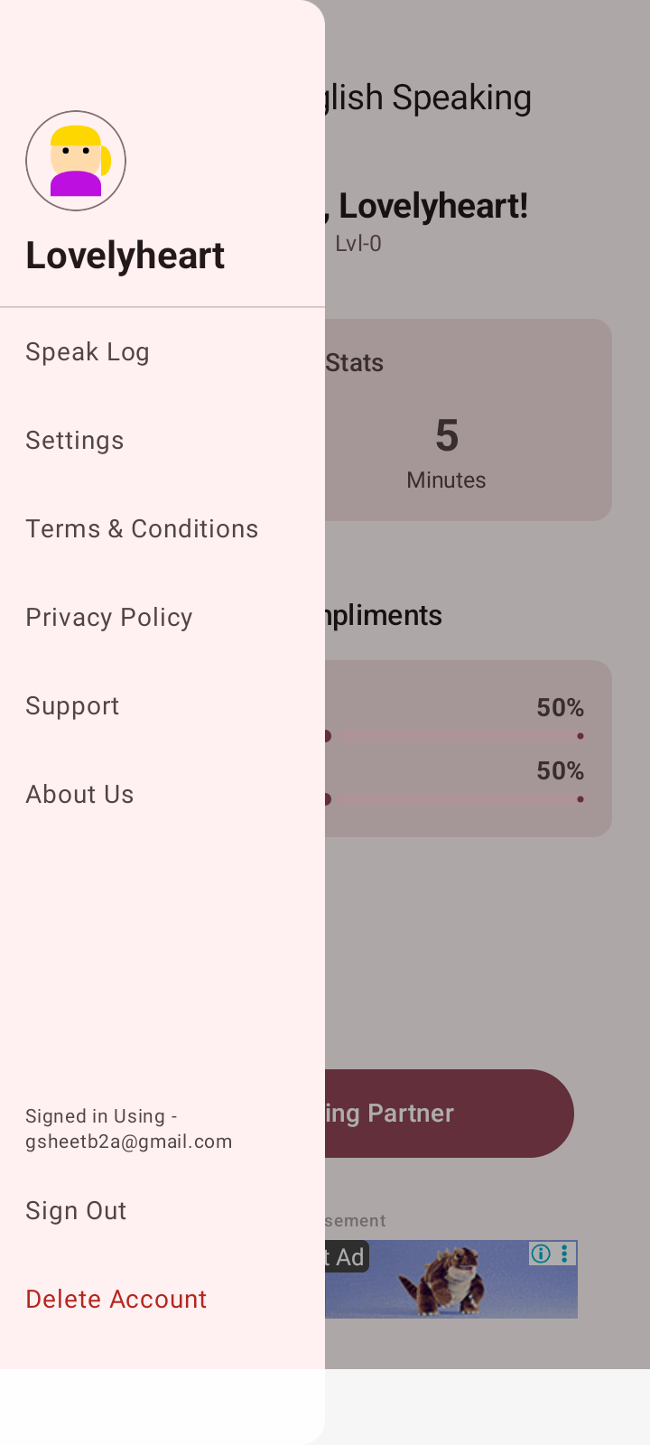 App Menu & Settings Screenshot